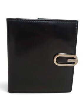 Vintage Gucci Black Smooth Leather Bifold Wallet Tom Ford Era G Clasp Italy